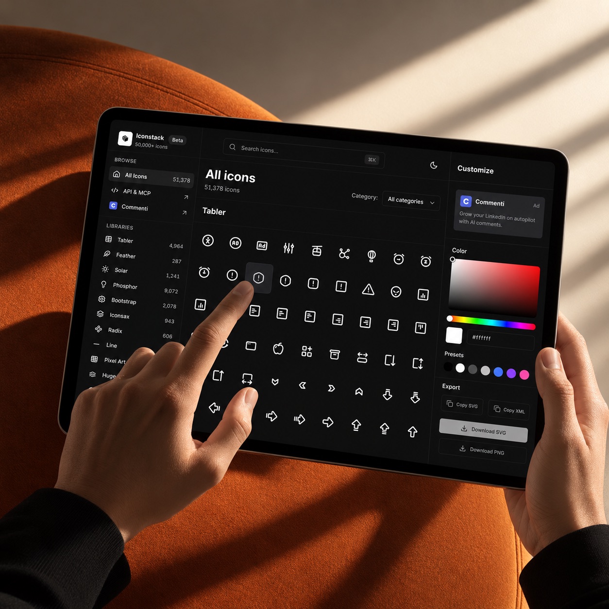 Iconstack project shown on a device